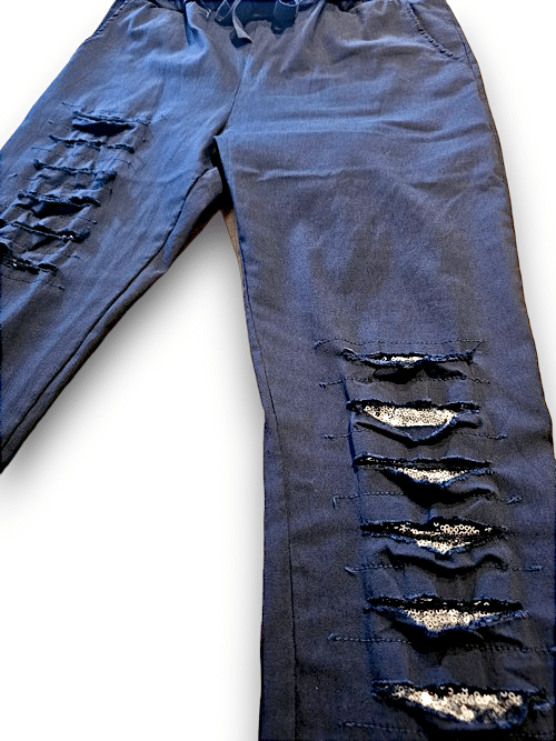Navy Plain Ripped Pants