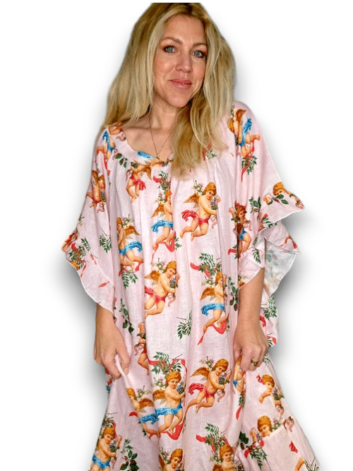 Pale Pink Angels Nordic Frill Linen Dress