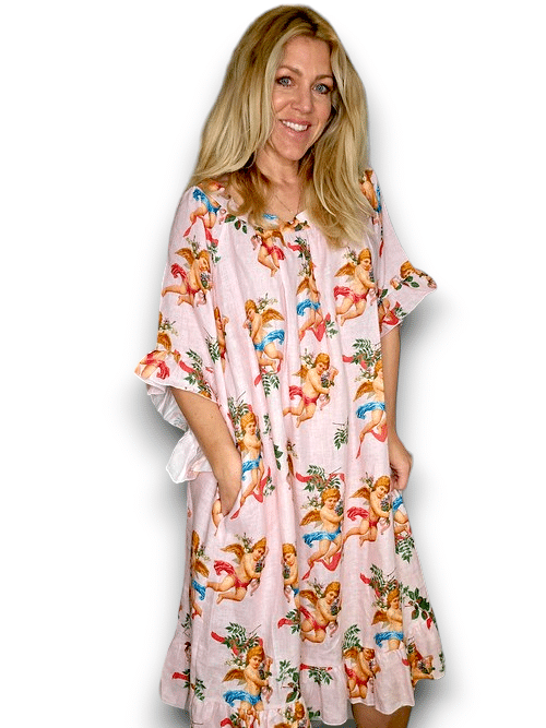 Pale Pink Angels Nordic Frill Linen Dress Helga May Pale Pink Angels Nordic Frill Linen Dress Helga May