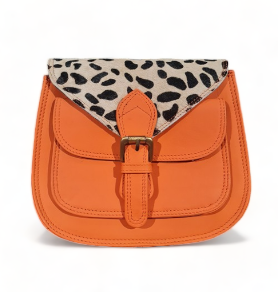 Freeda Boutique | Bright Orange & Pebble | Leather Bag