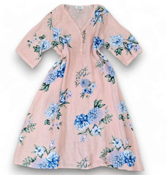 Baby Pink Adrian Bloom Button V-Neck Maxi Dress