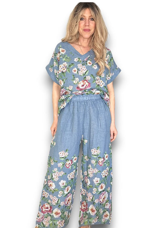 Petrol Ruby Blossom Linen Top image 1