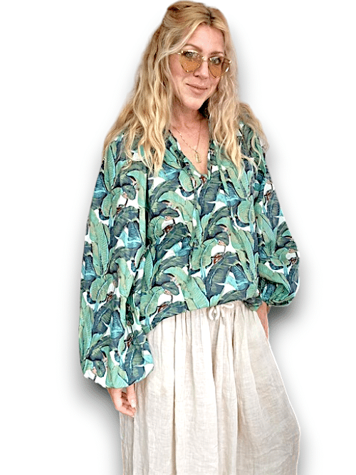 IDA IVY Pouf Sleeve Tunic-Monstera/Green image 1