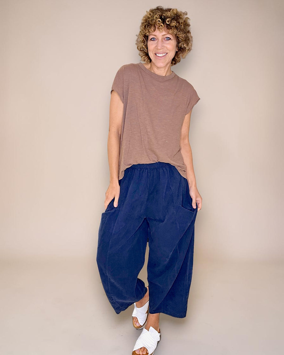 Navy Corduroy Barrel Pants