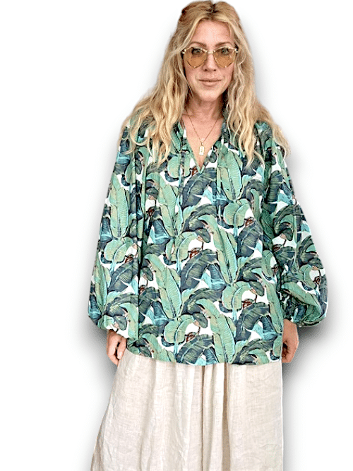IDA IVY Pouf Sleeve Tunic-Monstera/Green image 0