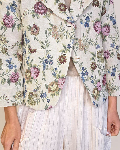 Damask Doily Tapestry Crop Suit Jacket