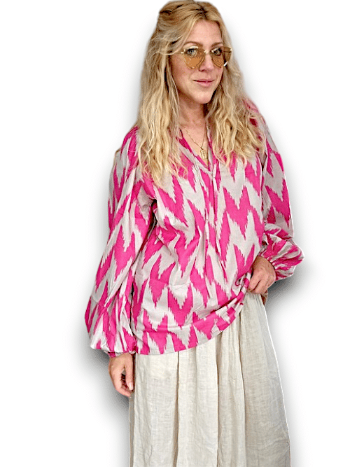 IDA IVY Pouf Sleeve Tunic-Aztec/Pink Grey image 5