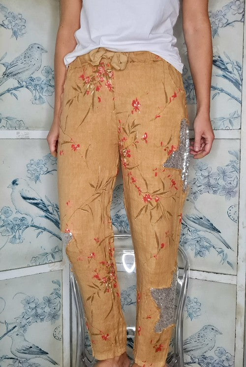 Caramel Aika Rose Linen Sequin Star Pants