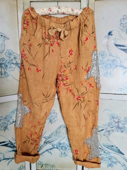 Caramel Aika Rose Linen Sequin Star Pants