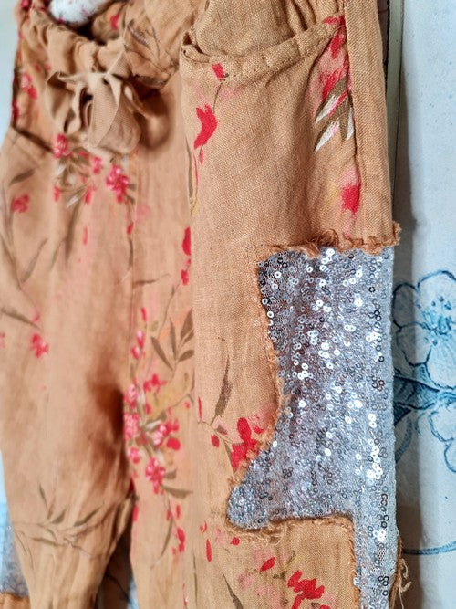 Caramel Aika Rose Linen Sequin Star Pants