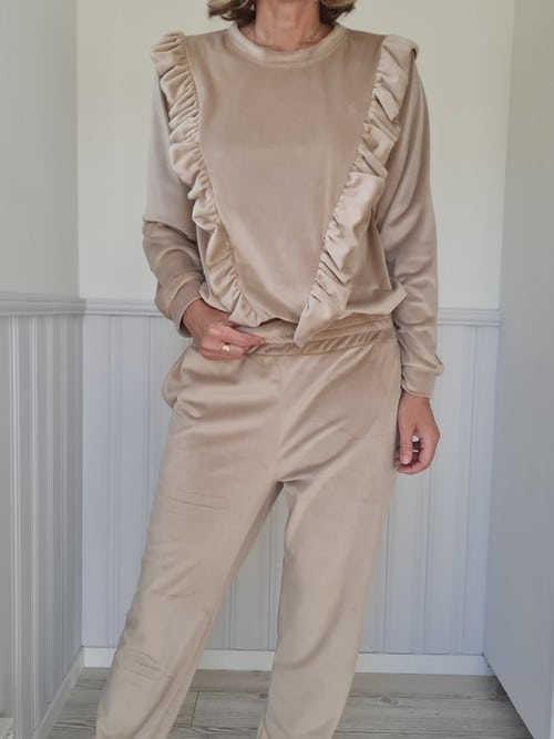 Mrs Digby Beige Velour Pants