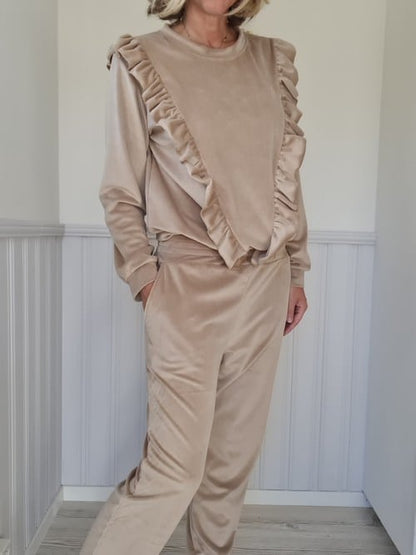 Mrs Digby Beige Velour Pants