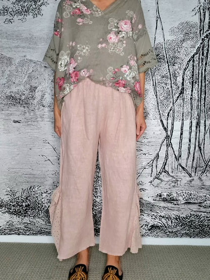 Pink Plain Lace Leg Pant