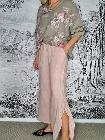 Pink Plain Lace Leg Pant