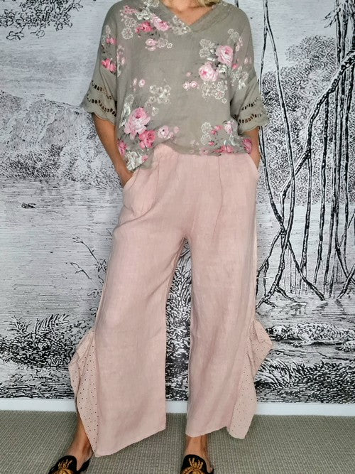 Pink Plain Lace Leg Pant