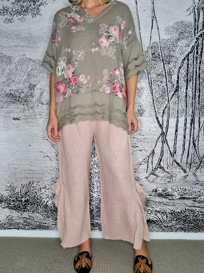 Pink Plain Lace Leg Pant