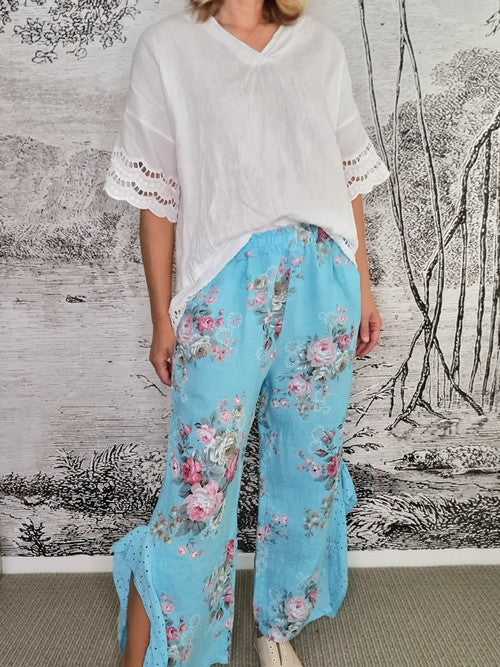 Aqua Blue High Tea Lace Leg Pant