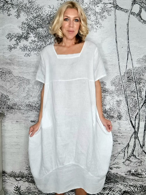 White Plain Mid Sleeve Maxi Dress