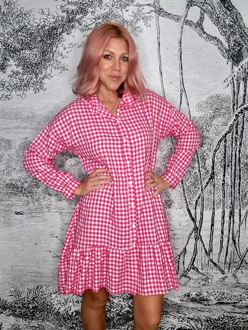 Lipstick Ida Check Shirt Dress-Viscose/Cotton