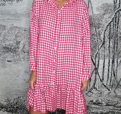 Lipstick Ida Check Shirt Dress-Viscose/Cotton