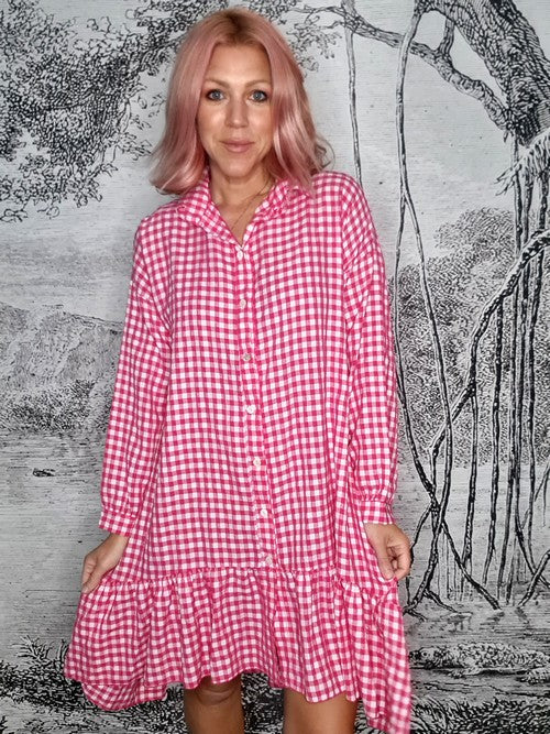 Lipstick Ida Check Shirt Dress-Viscose/Cotton