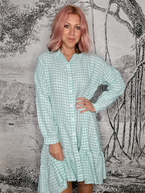 Mint Ida Check Shirt Dress-Viscose/Cotton