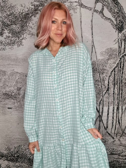 Mint Ida Check Shirt Dress-Viscose/Cotton