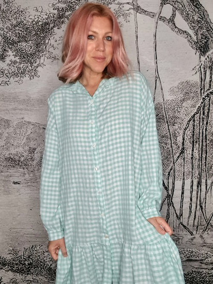 Mint Ida Check Shirt Dress-Viscose/Cotton