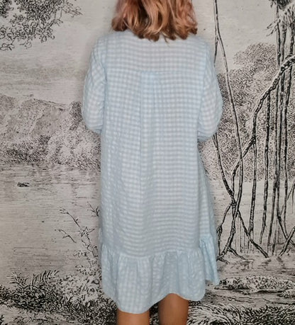 Baby Blue Ida Check Shirt Dress-Viscose/Cotton