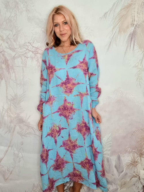 Aqua Blue Tie Dye Zoe Maxi Dress