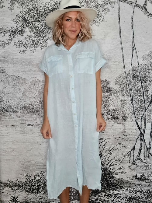 Baby Blue Shirt Maxi Dress