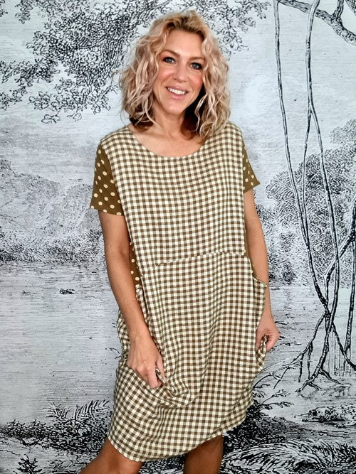 Brown Check Polka Viscose/Cotton Jungle Dress