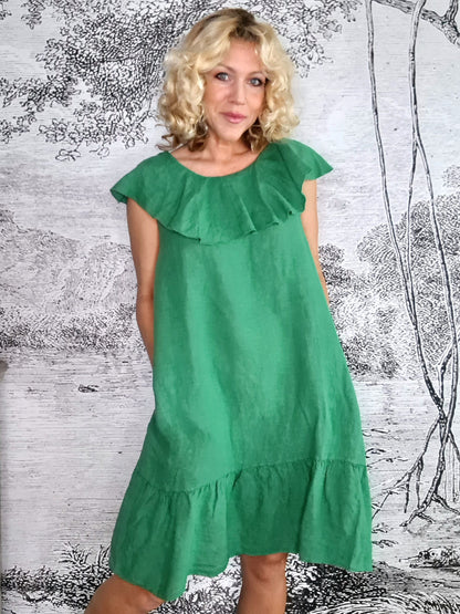 Leaf Green Plain Stella Frill Dress