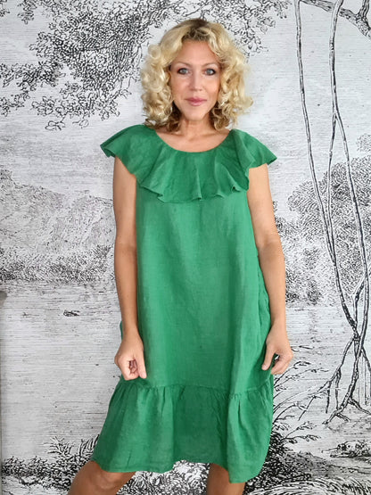 Leaf Green Plain Stella Frill Dress