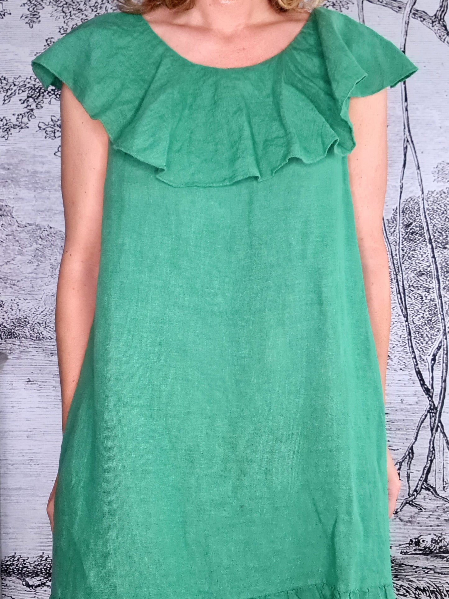 Leaf Green Plain Stella Frill Dress