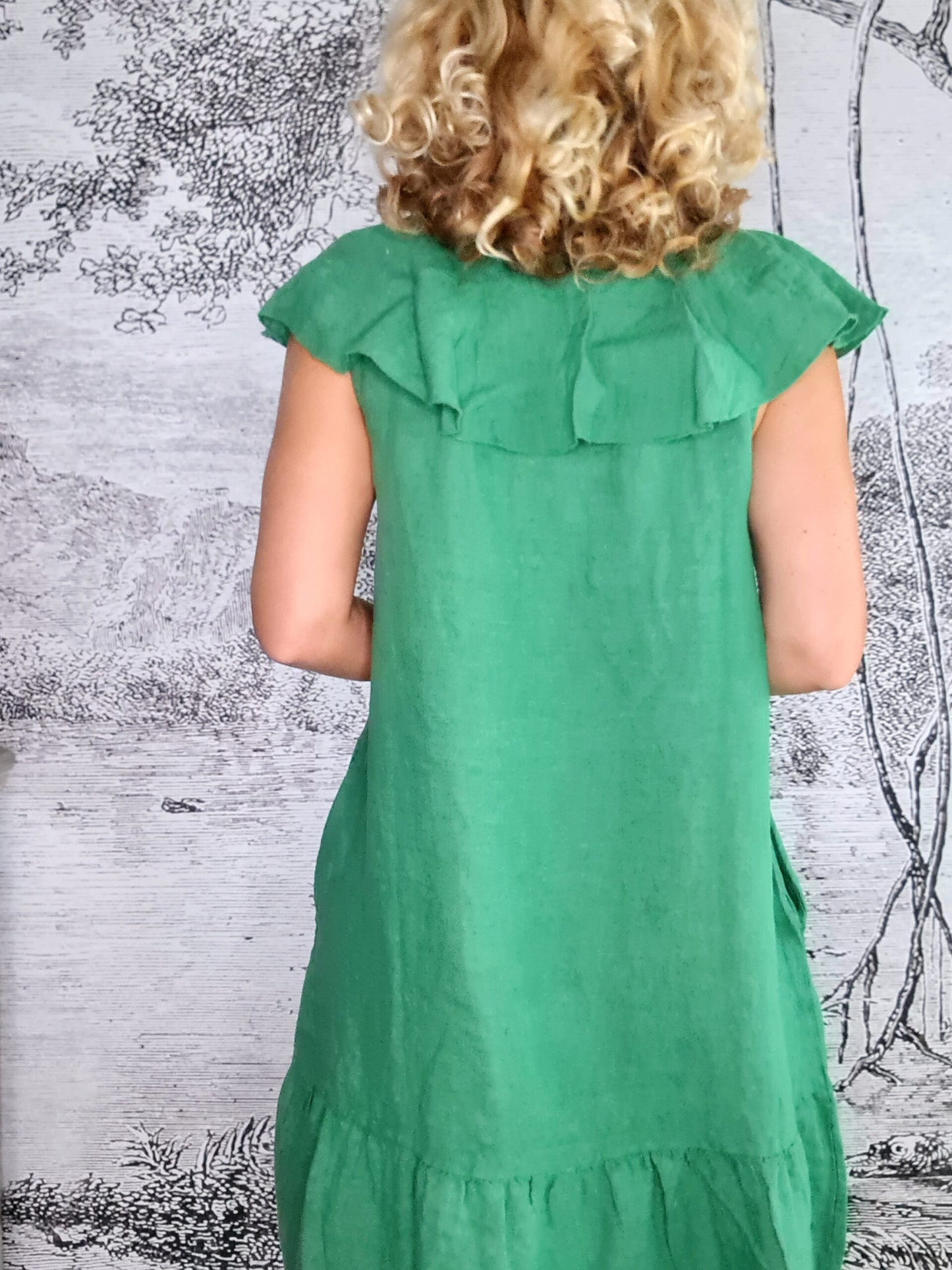 Leaf Green Plain Stella Frill Dress