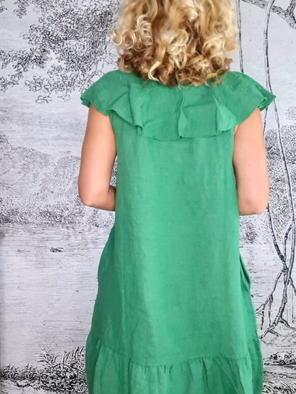 Leaf Green Plain Stella Frill Dress