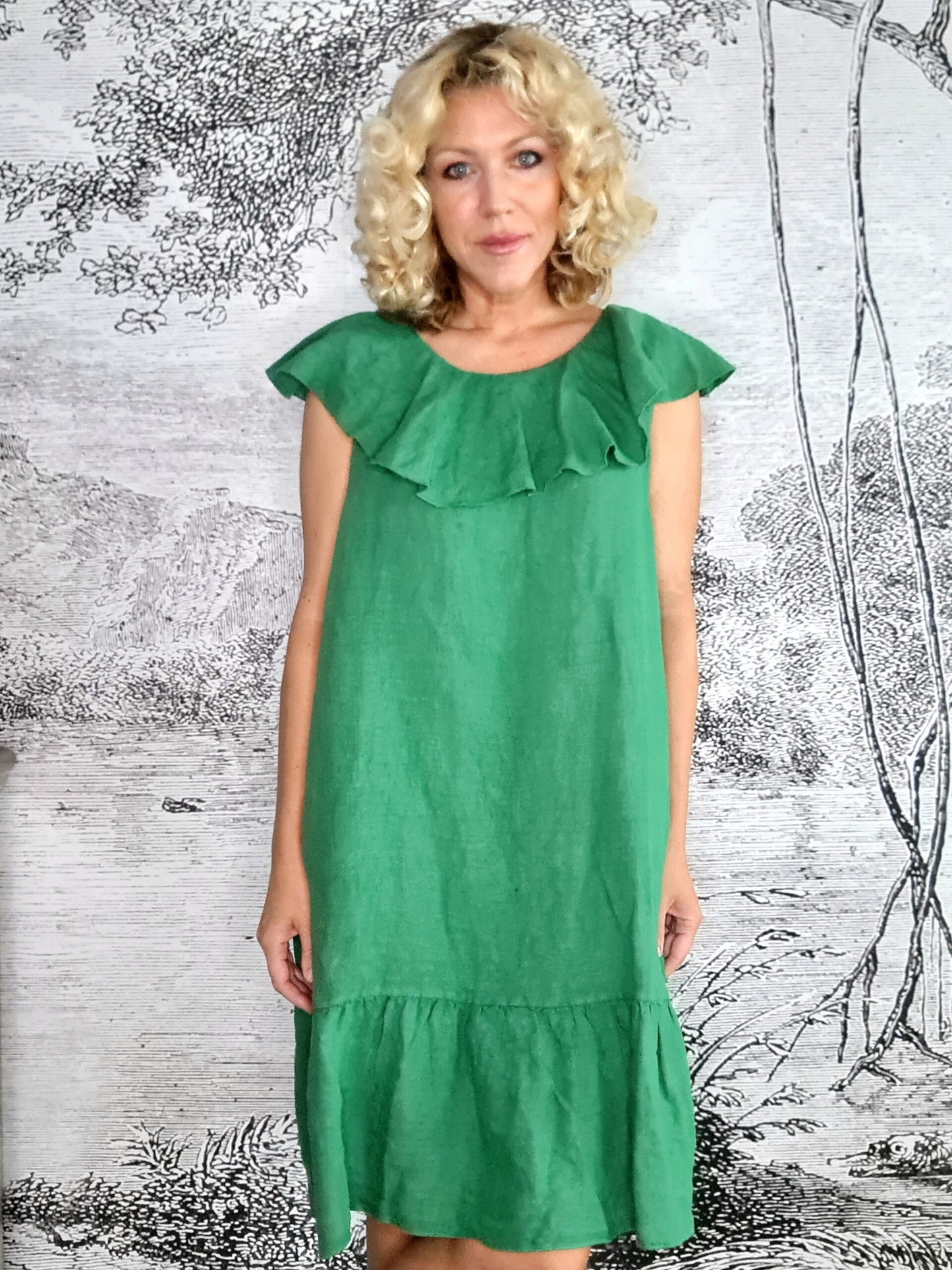 Leaf Green Plain Stella Frill Dress