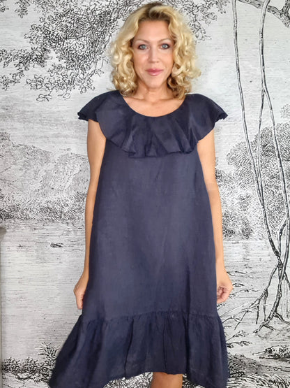 Navy Plain Stella Frill Dress