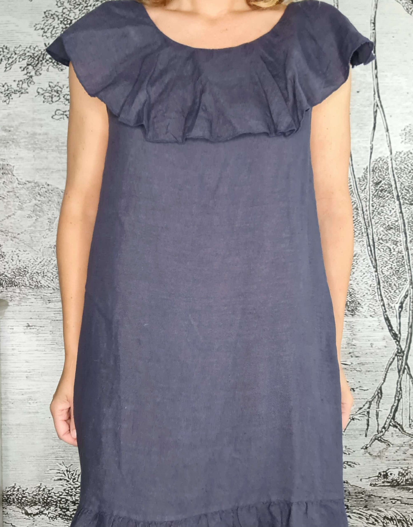 Navy Plain Stella Frill Dress