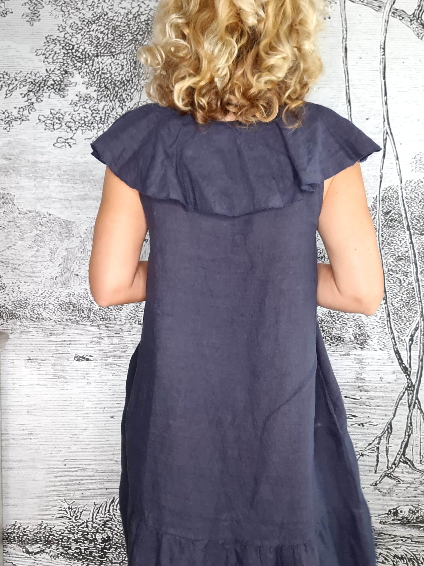 Navy Plain Stella Frill Dress