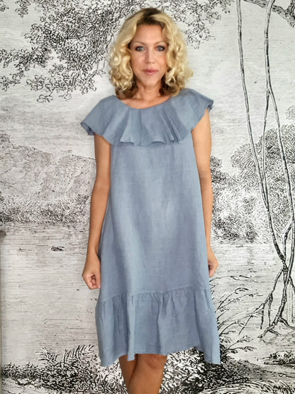 Pale Petrol Plain Stella Frill Dress