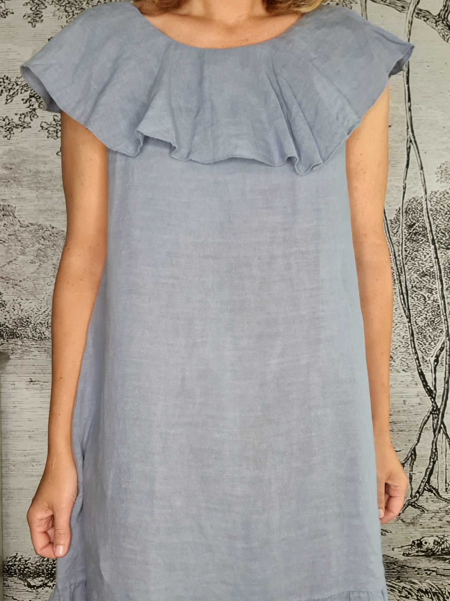 Pale Petrol Plain Stella Frill Dress