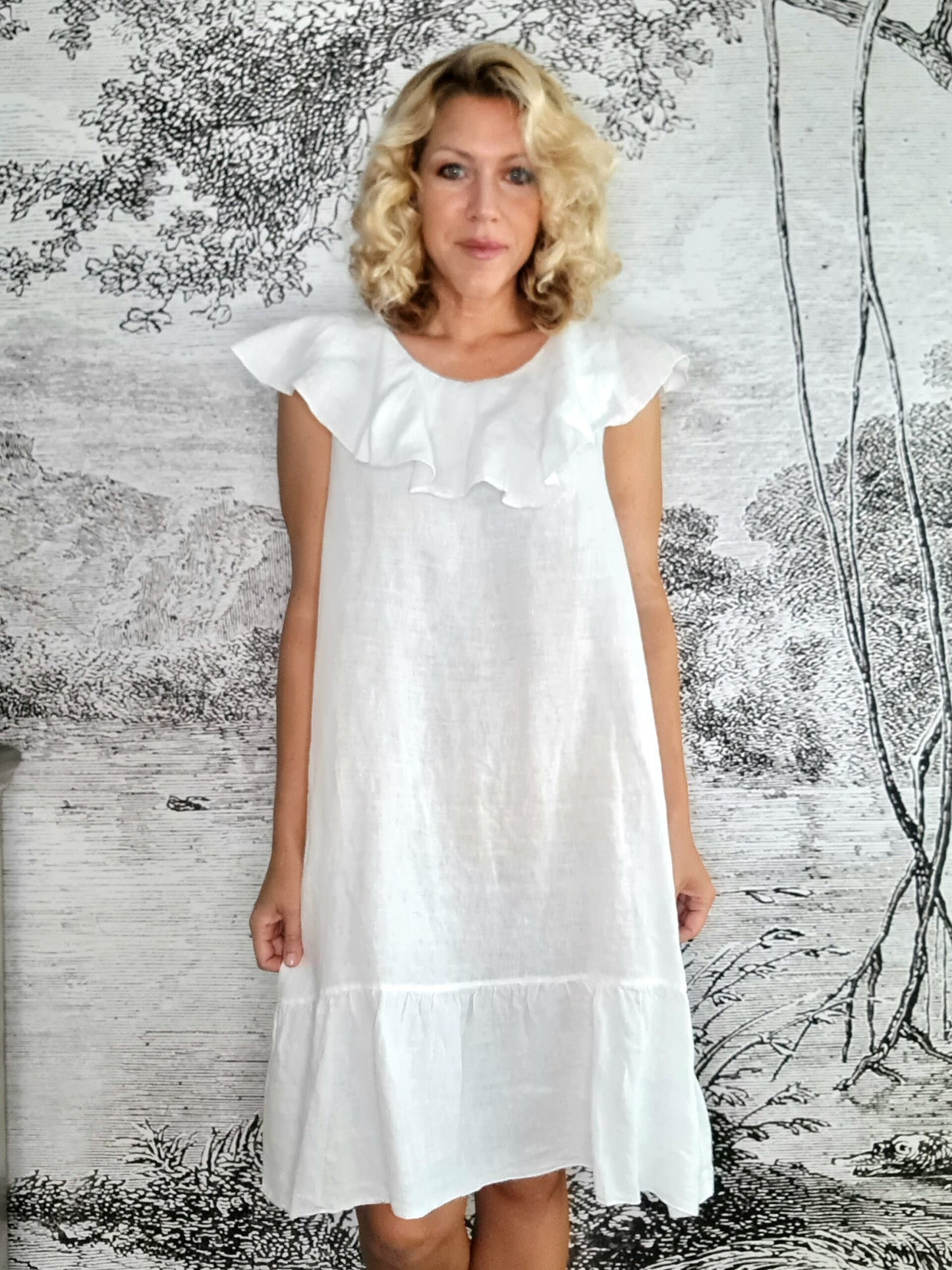 White Plain Stella Frill Dress