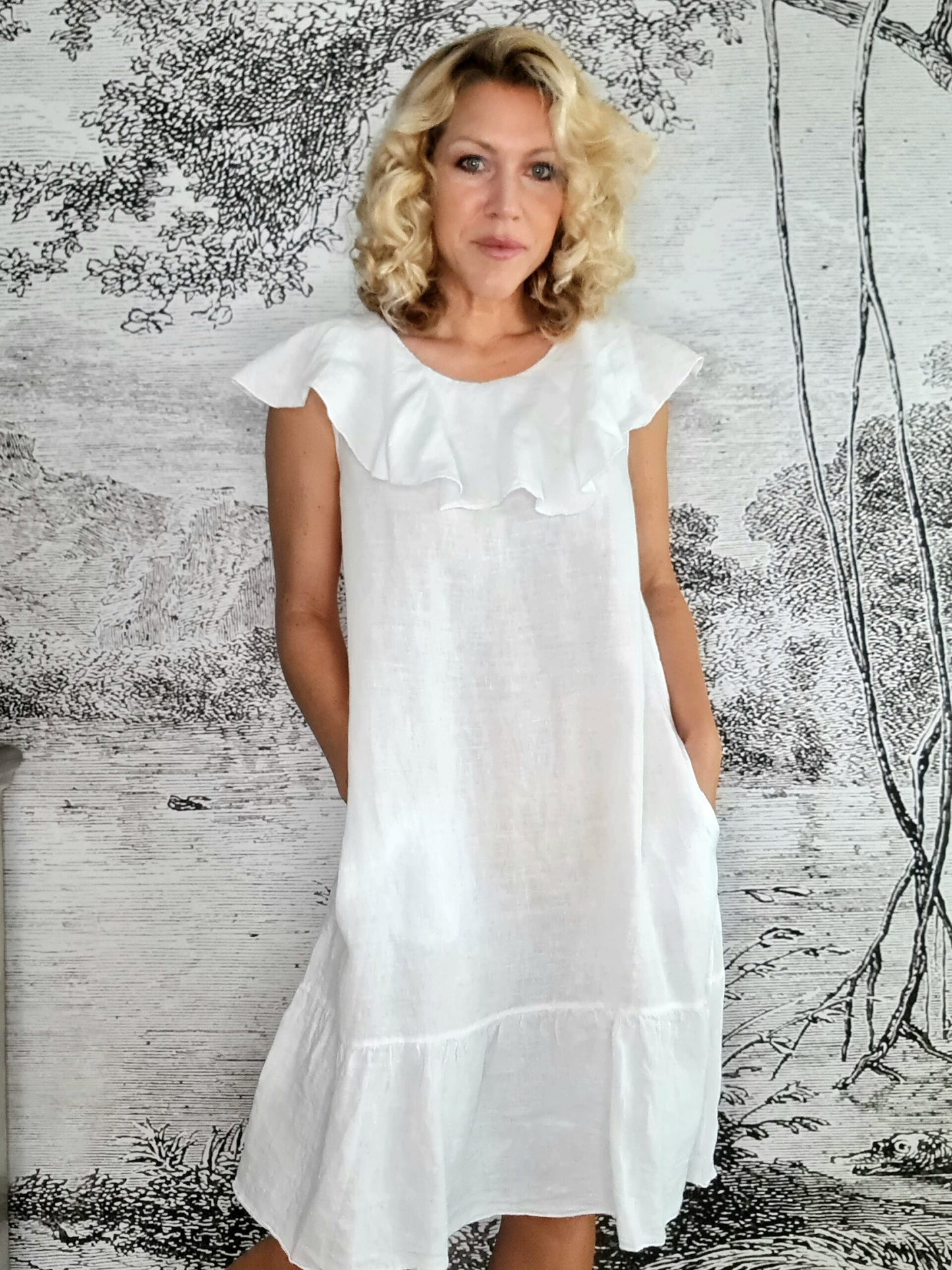 White Plain Stella Frill Dress