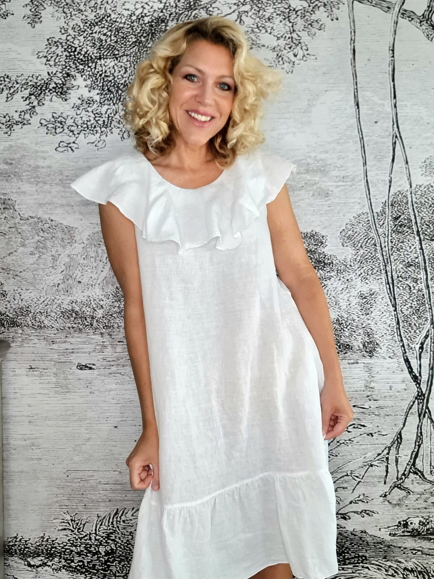 White Plain Stella Frill Dress