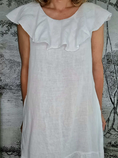 White Plain Stella Frill Dress