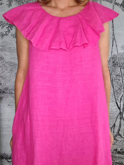 Hot Pink Plain Stella Frill Dress