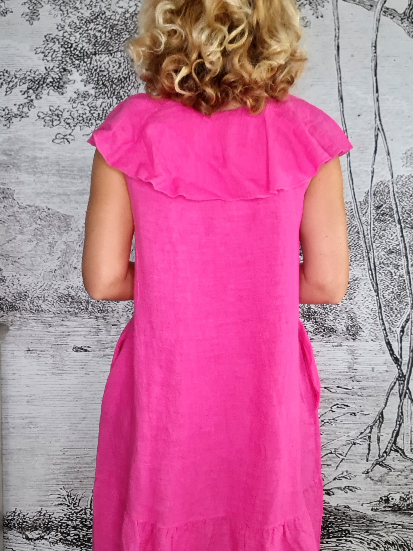 Hot Pink Plain Stella Frill Dress