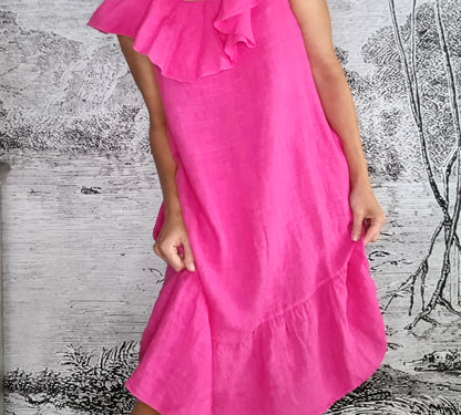 Hot Pink Plain Stella Frill Dress